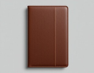 Brown leather notebook mockup on gray background