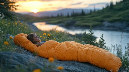 Person sleeping bag outdoor sunset