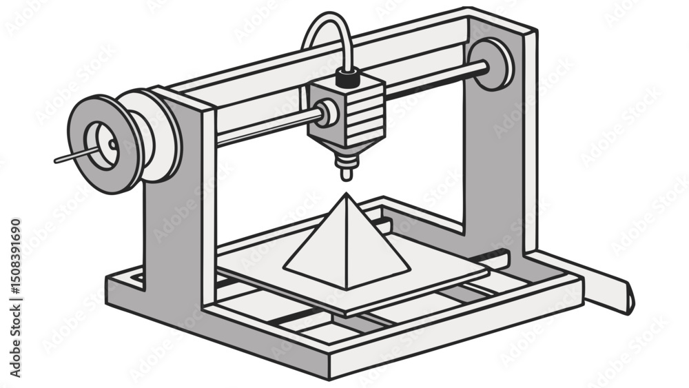 Aufkleber A three d printer constructing a pyramid on a platform with visible filament and printing head shown