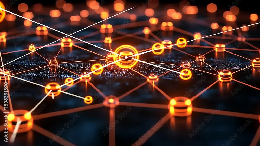Poster futuristic network technology background with connected nodes and data transfer