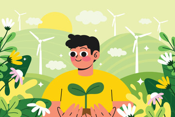 Eco Boy Hand drawn flat Composition