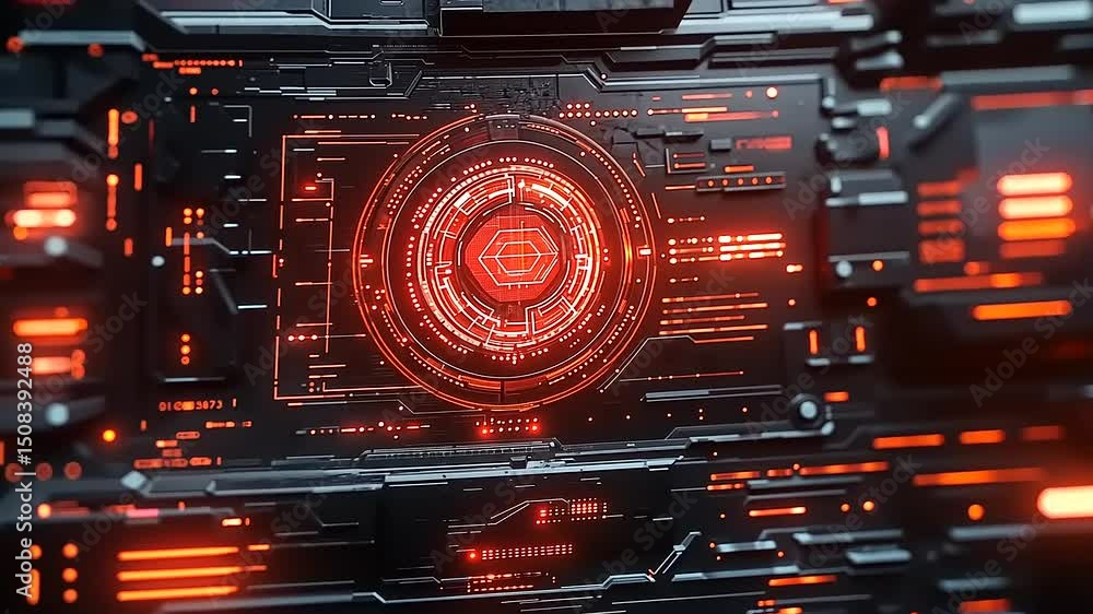 Poster futuristic tech panel with glowing elements - cyberpunk inspired design and data visualization