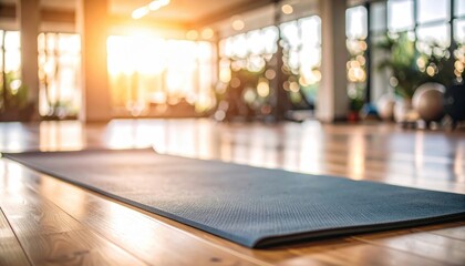 Yoga practice setup fitness studio image of yoga mat wellness environment indoor viewpoint active lifestyle concept