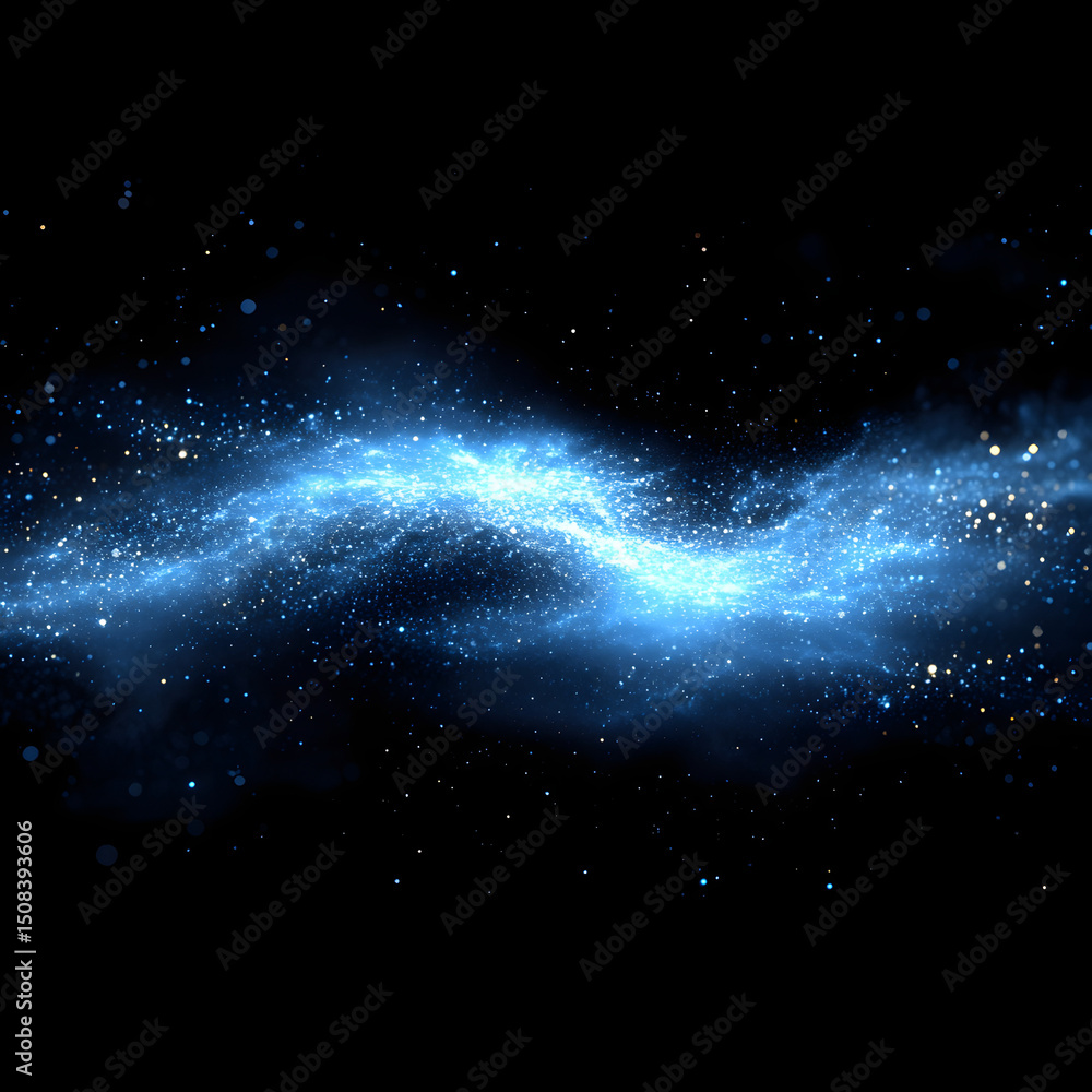 Wall mural cosmic blue particle overlay with alpha matte graphic elements on a black background, alpha matte, c