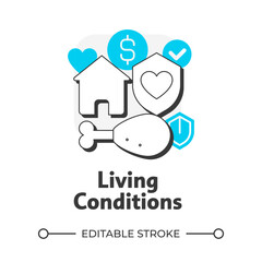 Living conditions flat outline concept icon. Wealth level growing. social support. Pillar of inclusive development index. Modern line illustration with blue glyphs. Conceptual visual. Easy to edit