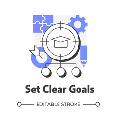 Set clear goals flat outline concept icon. Student progress support. Education strategy. Academic achievement. Modern line illustration with purple glyphs. Conceptual visual. Easy to edit