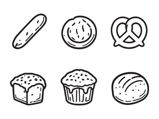 bread outline bakery icon set