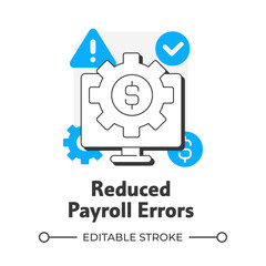 Reduced payroll errors flat outline concept icon. Payment regulation software advantage. Computing for business. Modern line illustration with blue glyphs. Conceptual visual. Easy to edit