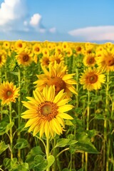 Fototapeta premium Vibrant sunflower field under a summer sky