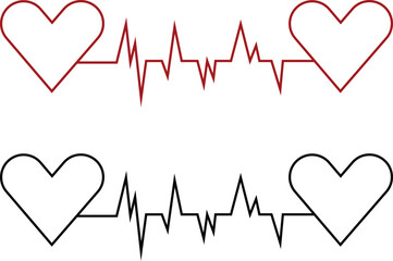heart bit line with heart icon set. Vector silhouettes heart rate monitor waveforms hearts collection isolated on transparent background. Cardiogram health care symbol use for web and app medical sign