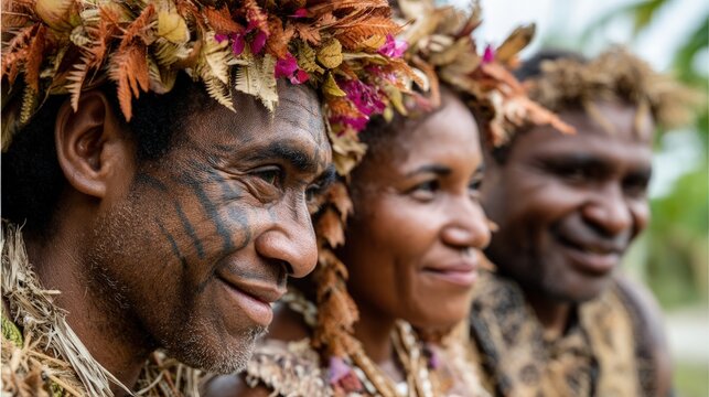 Fiji people portrait welcome visitors with Bula spirit they are talking together