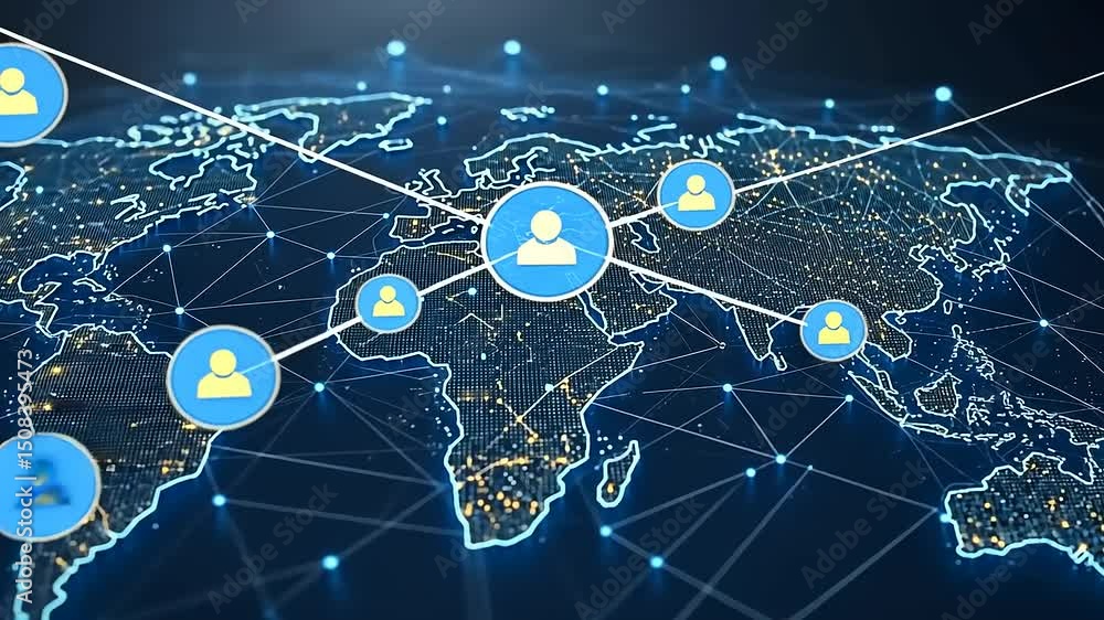 Poster global connection network: social media links across the world on digital map