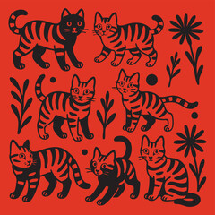 Playful Cat Pattern Illustration