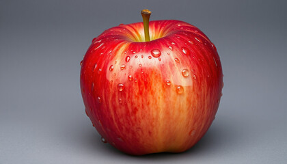 4k ULTRA HD Fresh Red Apple with Water Droplets on Plain Neutral Grey Background, Isolated