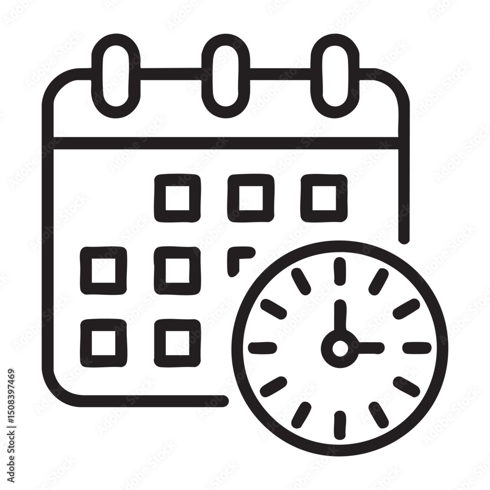Poster calendar and clock icon representing schedule planning date appointment deadline time management eve