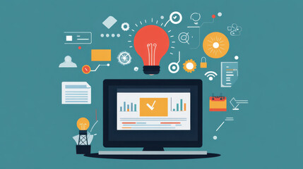 Digital Innovation: A vibrant illustration showcases a computer at the heart of technological advancement, surrounded by symbols of creativity and progress.