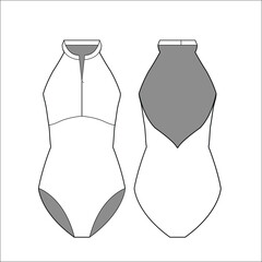 Ballet Leotard Bodysuit Fashion Flat Sketch Vector Illustration, CAD, Technical Drawing, Flat Drawing, Template, Mockup.