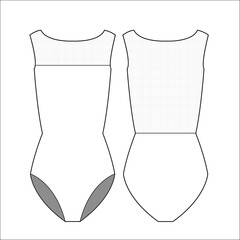 Ballet Leotard Bodysuit Fashion Flat Sketch Vector Illustration, CAD, Technical Drawing, Flat Drawing, Template, Mockup.