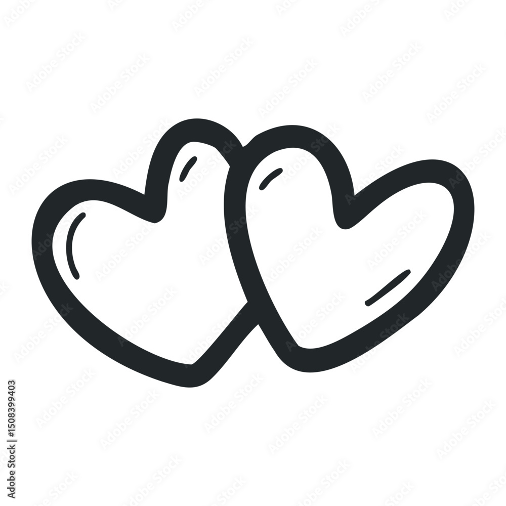 Poster heart-shaped gloves pair in simple line art design – stock vector icon in line drawing style