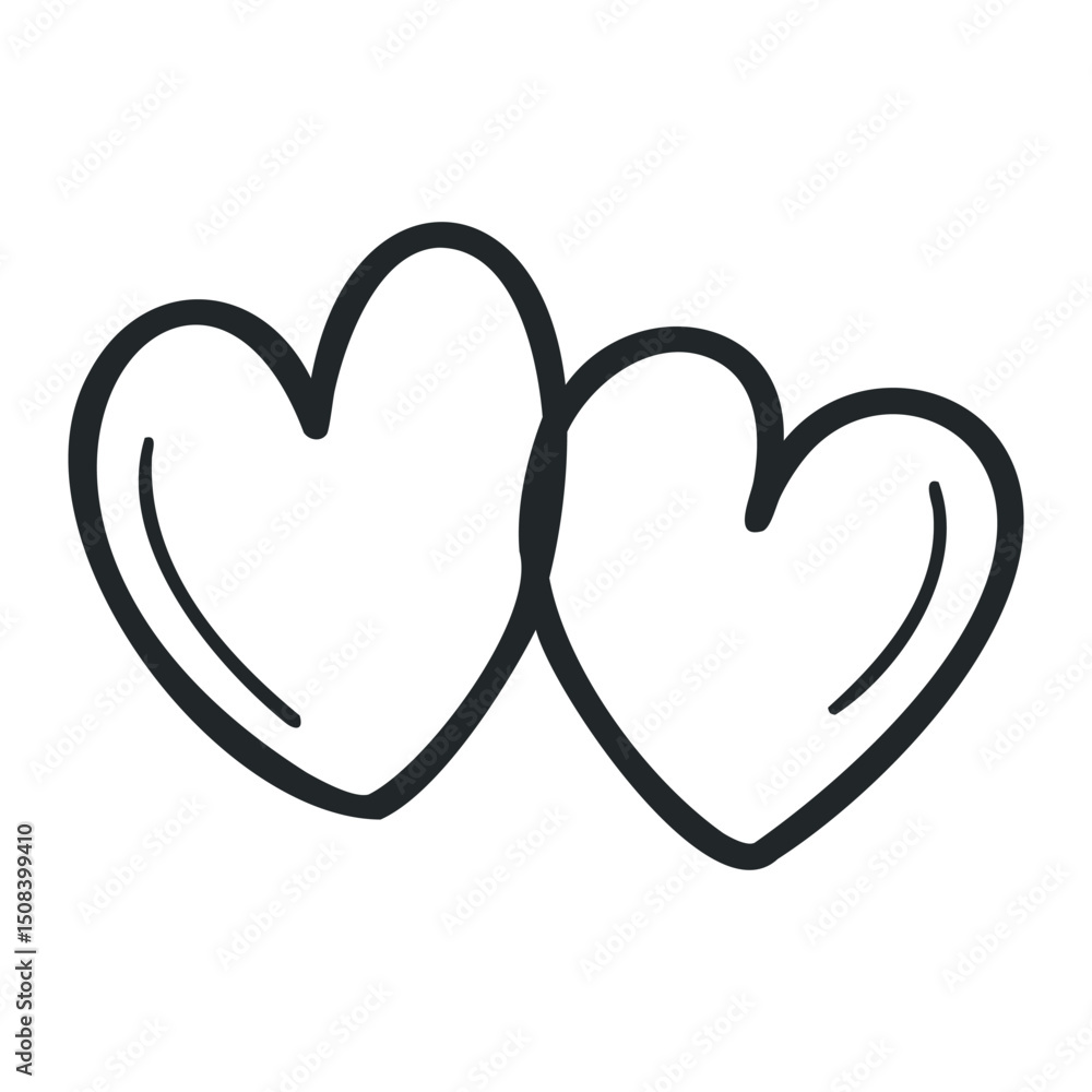 Poster outline of two overlapping hearts symbolizing love and connection – stock vector icon in line drawin