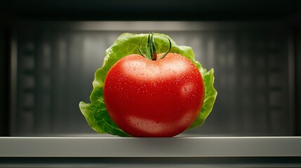 Ripe Red Tomato and Green Lettuce on Shelf
