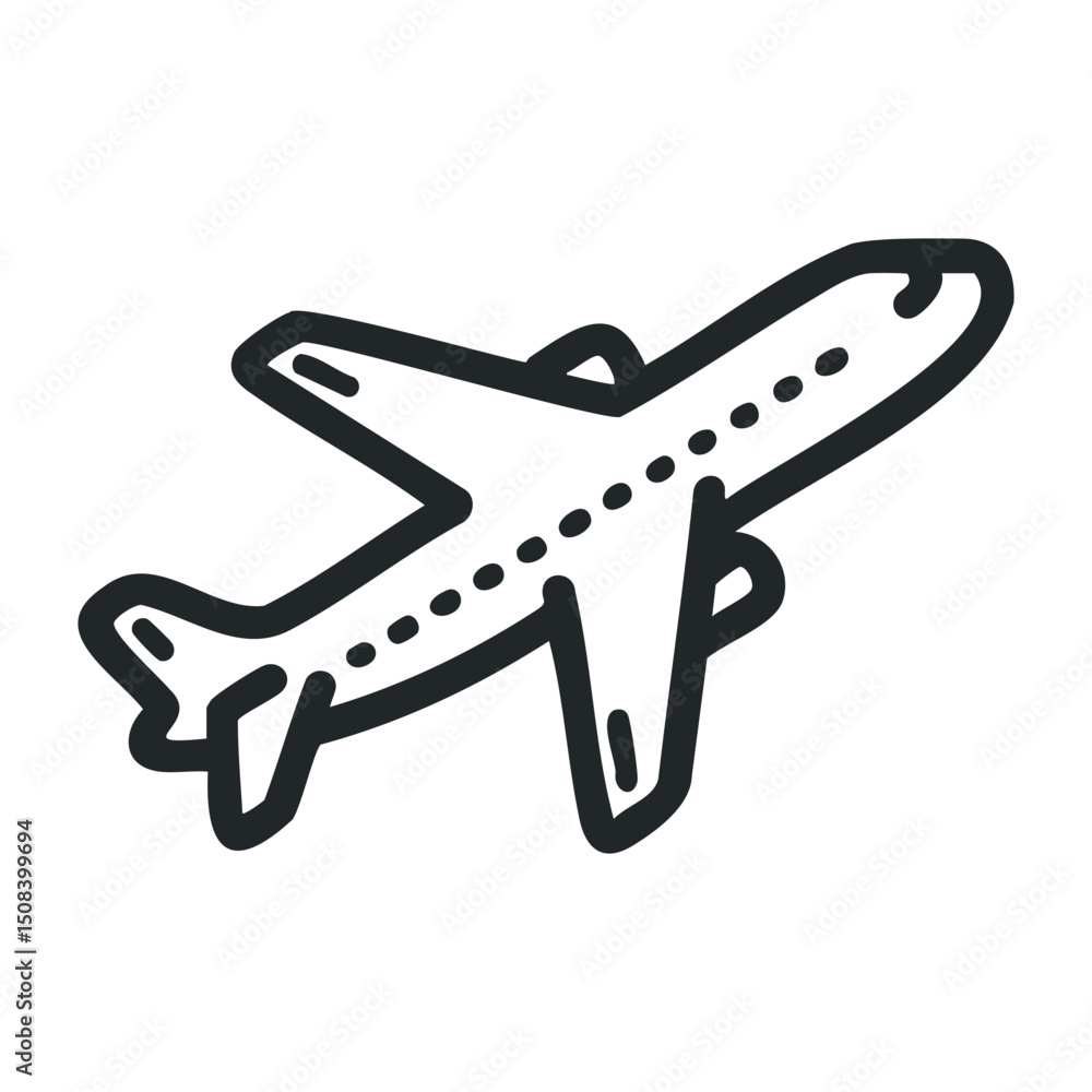 Poster outline of an airplane in flight with dotted pattern – stock vector icon in line drawing style