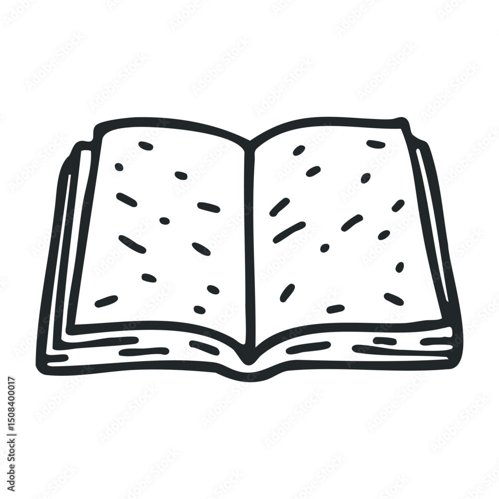 Poster simple hand-drawn open book sketch icon in black and white – stock vector icon in line drawing style