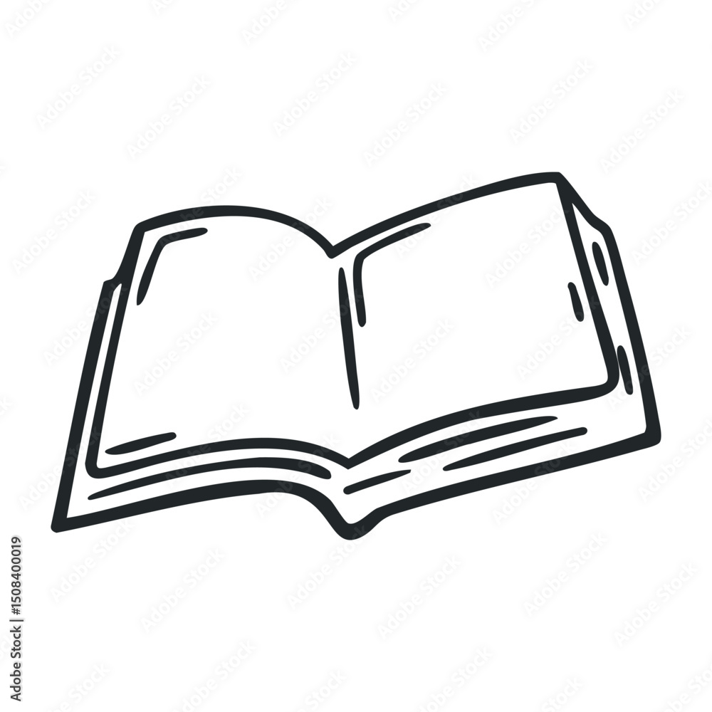 Poster hand-drawn open book sketch with blank pages – stock vector icon in line drawing style