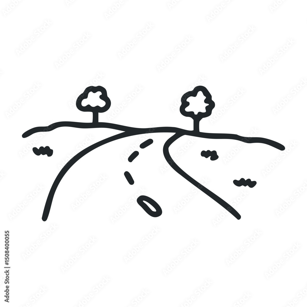 Poster simple outline of a winding road with trees illustrating a scenic landscape – stock vector icon in l