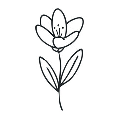 Simple line drawing of a flower with two leaves – stock vector icon in line drawing style