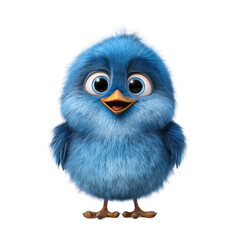 Fototapeta premium Adorable fluffy blue bird cartoon character illustration