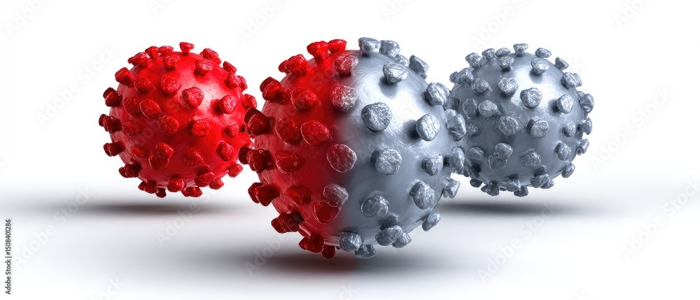 Poster vaccine virus distribution concept. 3d representation of virus particles in red and gray colors.