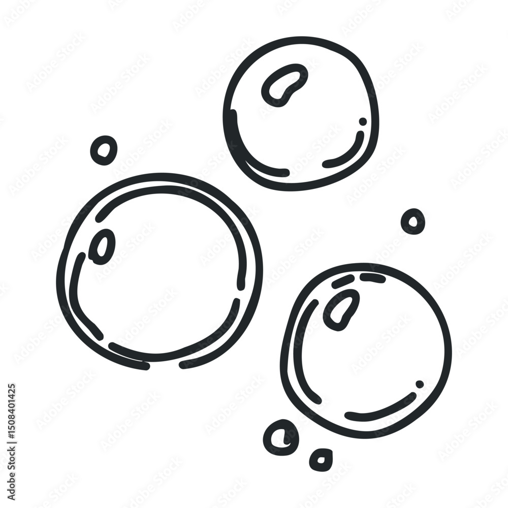 Poster hand-drawn soap bubbles floating in air – stock vector icon in line drawing style