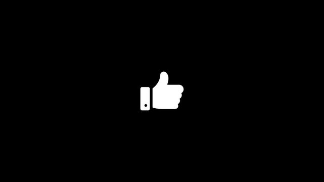 Thumbs up social media like icon animation isolated on transparent background.Hand thumb up icon isolated on black background.
