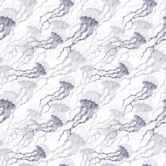 A jellyfish or an anemone with long tentacles on a seamless watercolor illustration pattern. An inhabitant of the underwater world of the ocean, isolated on a white background.