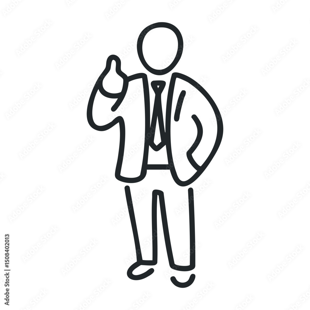 Poster businessman stick figure icon with gesture of approval – stock vector icon in line drawing style