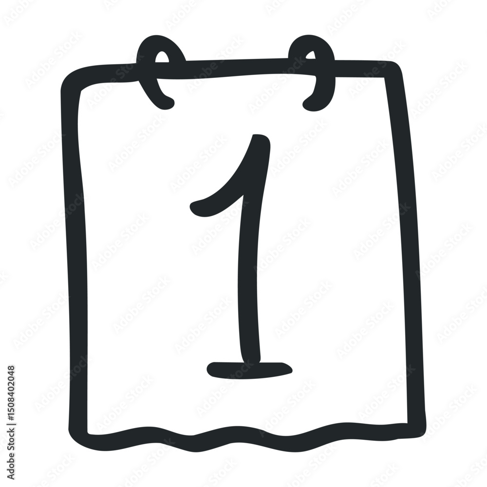 Aufkleber simple hand-drawn calendar page with the number one – stock vector icon in line drawing style