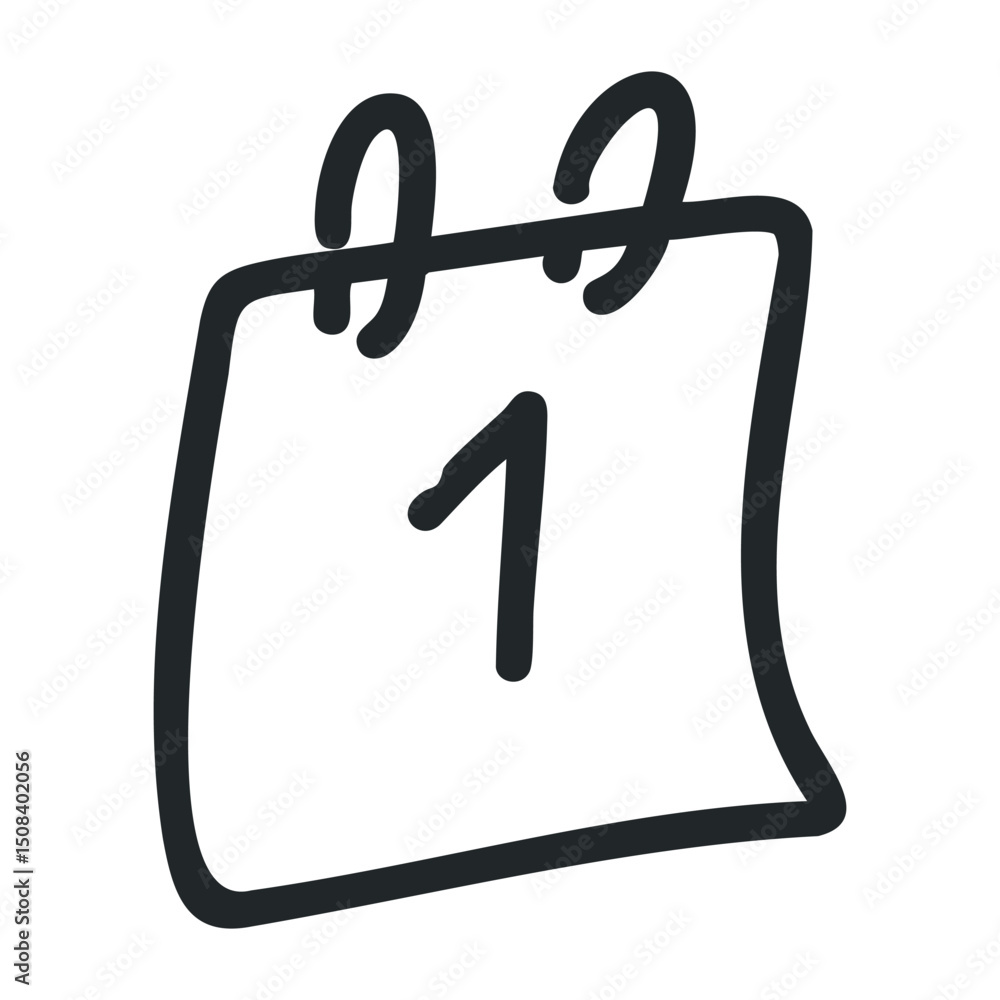 Poster simple hand-drawn calendar icon with the number 1 – stock vector icon in line drawing style