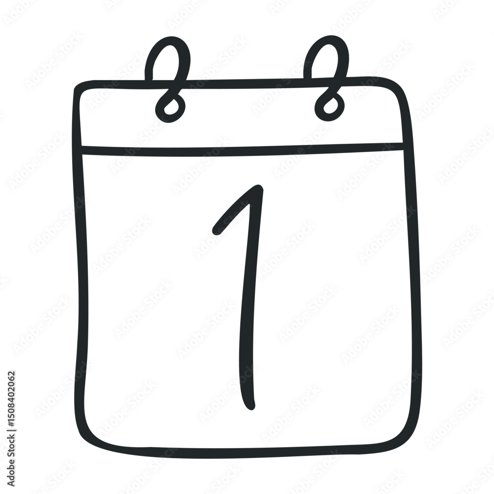 Poster simple hand-drawn calendar icon with date marked as first – stock vector icon in line drawing style