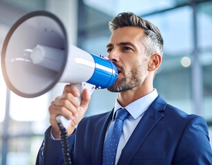 Businessman using megaphone