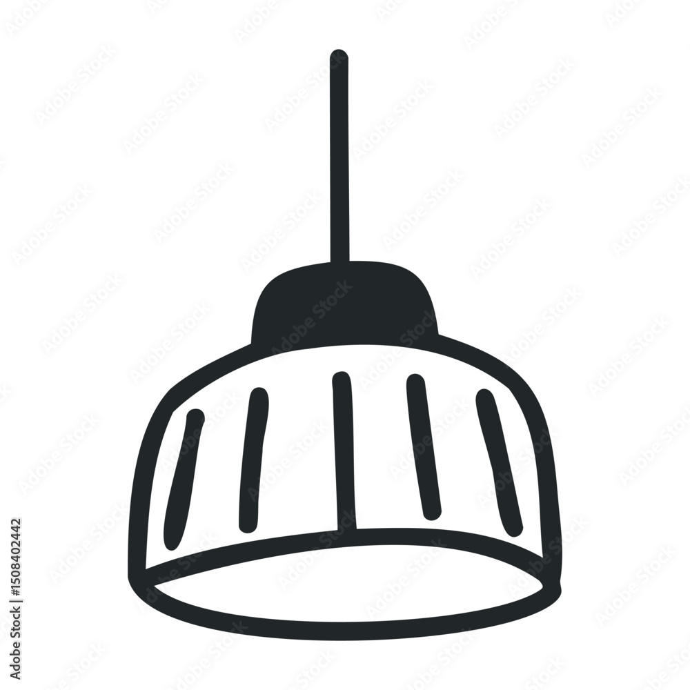Poster simple modern hanging ceiling lamp with black wireframe design – stock vector icon in line drawing s