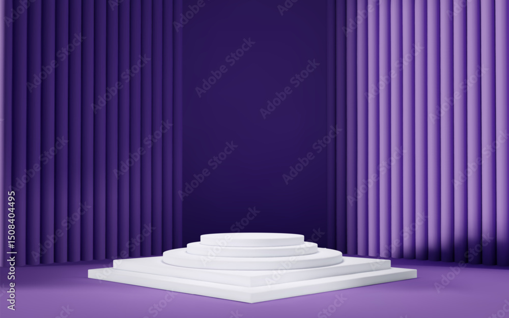 Poster 3d purple room background with white podium and column. product display with platform. abstract geom