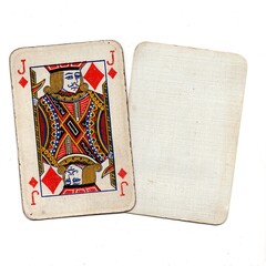 A pair of vintage playing cards with one blank on a white background.