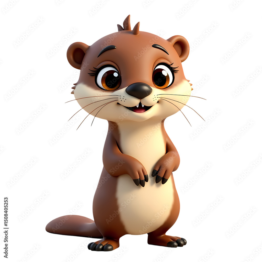Poster a cartoon otter standing upright with a smiling expression on a black isolated background image view
