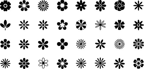 Vector Set of  40 elegant Black and White Floral Silhouettes and Flower Icons
