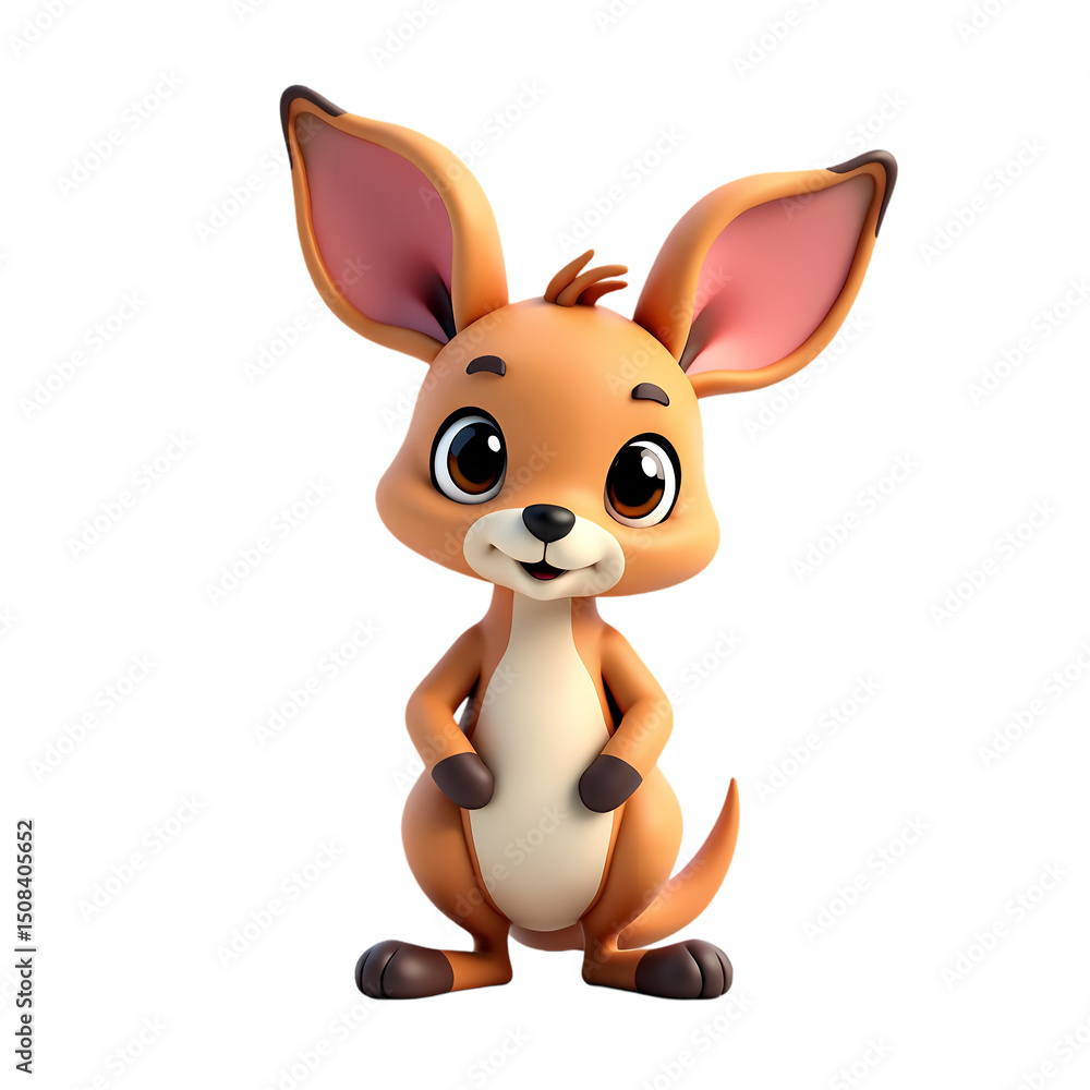 Poster a cartoon kangaroo standing upright with a friendly expression on a black isolated background view i