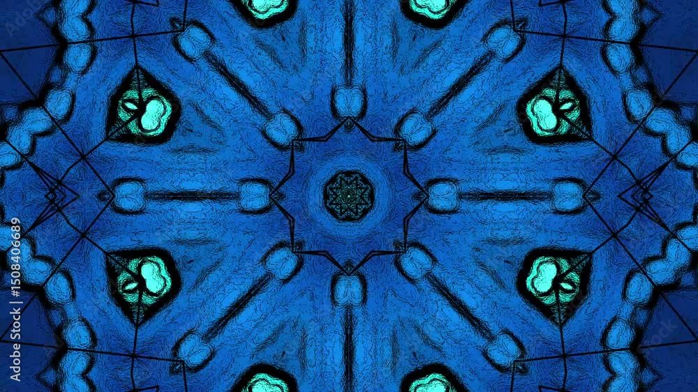 Poster abstract geometric pattern with dark blue and black tones creating a mesmerizing visual effect
