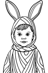 Obraz premium Child in bunny costume with ears smiling for coloring pages 