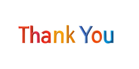 A colorful "Thank You" message, rendered in a 3D style, against a stark black background. The letters have a gradient effect isolated on transparent or white background. Generative ai