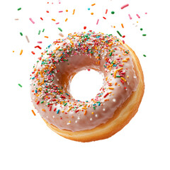 Delicious Glazed Donut with Sprinkles on Clear Background for Use